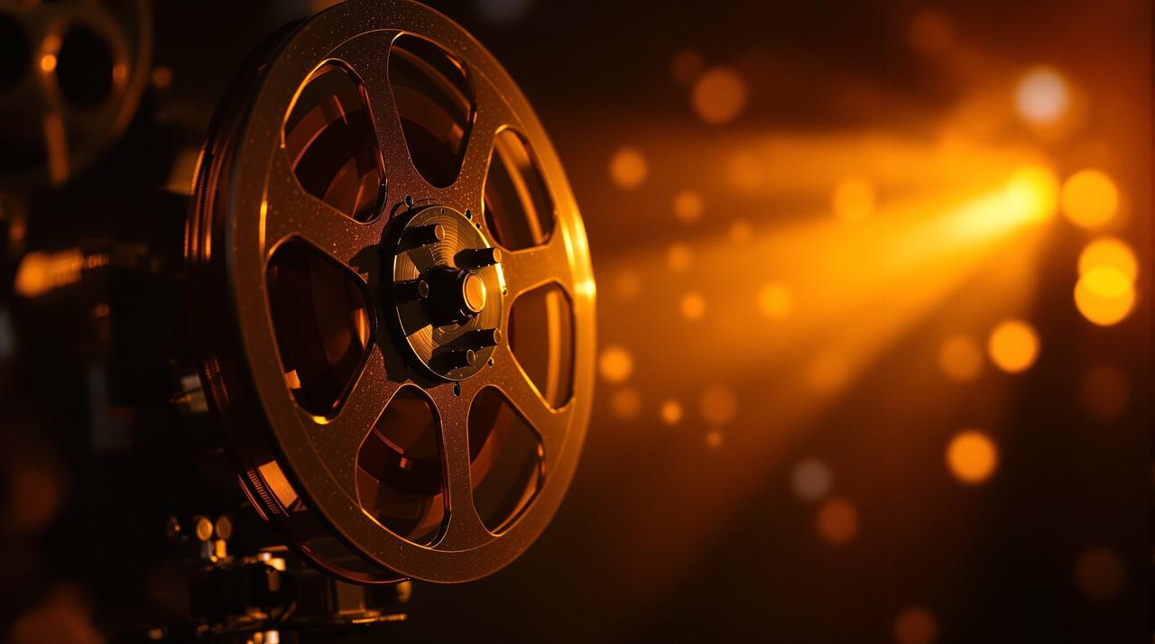 69精品 - 经典影视作品放映室,怀旧老电影放映机投射温暖光芒